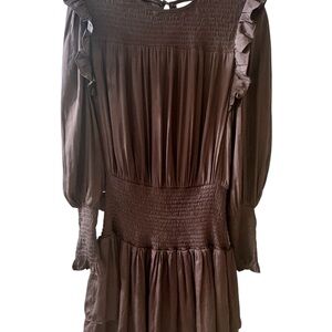 Mustard Seed Chic Chocolate Long Sleeve Dress size M Ruffle accents